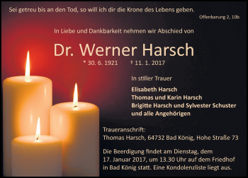 Traueranzeige von Werner Harsch von Trauerportal Echo Online