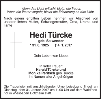 Traueranzeige von Hedi Türcke von Trauerportal Rhein Main Presse Traueranzeige von Hedi Türcke von Trauerportal Rhein Main Presse