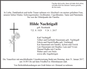 Traueranzeige von Hilde Nachtigall von  Gießener Anzeiger