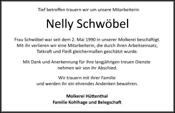 Traueranzeige von Nelly Schwöbel von Trauerportal Echo Online