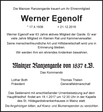 Traueranzeige von Werner Egenolf von Trauerportal Rhein Main Presse