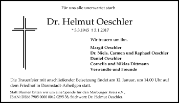 Traueranzeige von Helmut Oeschler von Trauerportal Echo Online