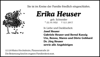 Traueranzeige von Erika Heuser von Trauerportal Rhein Main Presse