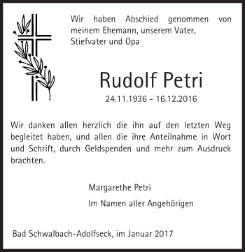 Traueranzeige von Rudolf Petri von Trauerportal Rhein Main Presse