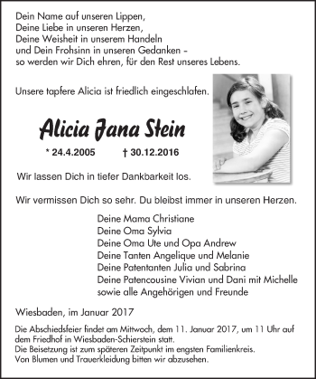 Traueranzeige von Alicia Jana Stein von Trauerportal Rhein Main Presse Traueranzeige von Alicia Jana Stein von Trauerportal Rhein Main Presse