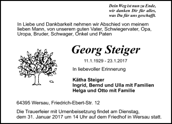 Traueranzeige von Georg Steiger von Trauerportal Echo Online