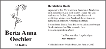 Traueranzeige von Berta Anna Oechler von  Kreisanzeiger