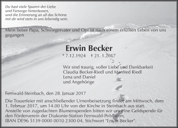 Traueranzeige von Erwin Becker von  Gießener Anzeiger