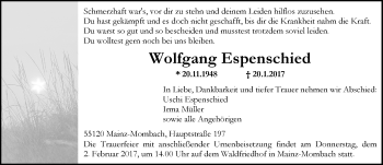 Traueranzeige von Wolfgang Espenschied von Trauerportal Rhein Main Presse