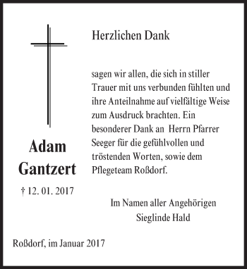Traueranzeige von Adam Gantzert von Trauerportal Echo Online