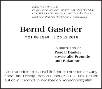 Traueranzeige von Bernd Gasteier von Trauerportal Rhein Main Presse Traueranzeige von Bernd Gasteier von Trauerportal Rhein Main Presse