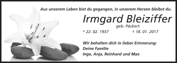 Traueranzeige von Irmgard Bleiziffer von Trauerportal Echo Online