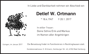 Traueranzeige von Detlef Ortmann von  Usinger Anzeiger