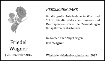 Traueranzeige von Friedel Wagner von Trauerportal Rhein Main Presse