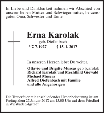 Traueranzeige von Erna Karolak von Trauerportal Rhein Main Presse Traueranzeige von Erna Karolak von Trauerportal Rhein Main Presse