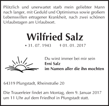 Traueranzeige von Wilfried Salz von Trauerportal Echo Online