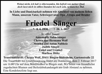 Traueranzeige von Friedel Sänger von Trauerportal Rhein Main Presse