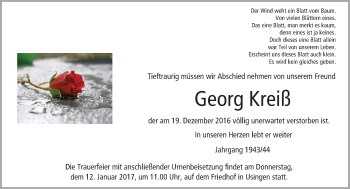 Traueranzeige von Georg Kreiß von  Usinger Anzeiger