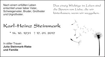 Traueranzeige von Karl-Heinz Steinmark von  Kreisanzeiger