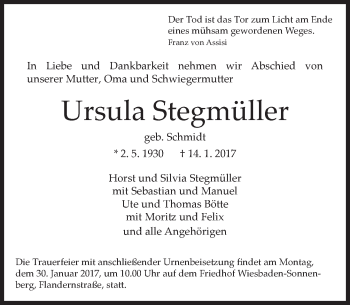 Traueranzeige von Ursula Stegmüller von Trauerportal Rhein Main Presse Traueranzeige von Ursula Stegmüller von Trauerportal Rhein Main Presse