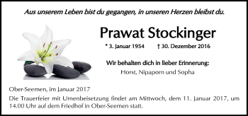 Traueranzeige von Prawat Stockinger von  Kreisanzeiger