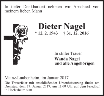 Traueranzeige von Dieter Nagel von Trauerportal Rhein Main Presse