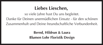 Traueranzeige von Lieschen  von Trauerportal Echo Online