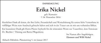 Traueranzeige von Erika Nickel von Trauerportal Echo Online