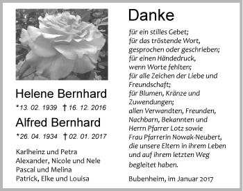 Traueranzeige von Helene und Alfred Bernhard von Trauerportal Rhein Main Presse