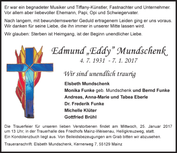 Traueranzeige von Edmund Mundschenk von Trauerportal Rhein Main Presse
