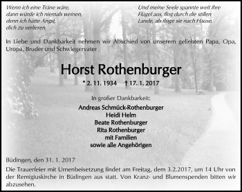 Traueranzeige von Horst Rothenburger von  Kreisanzeiger