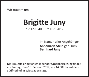 Traueranzeige von Brigitte Juny von Trauerportal Rhein Main Presse Traueranzeige von Brigitte Juny von Trauerportal Rhein Main Presse