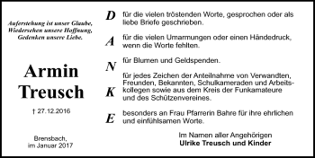 Traueranzeige von Armin Treusch von Trauerportal Echo Online