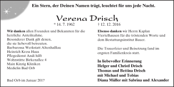 Traueranzeige von Verena Drisch von  Gelnhäuser Tageblatt