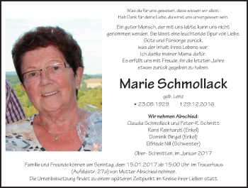 Traueranzeige von Marie Schmollack von  Kreisanzeiger