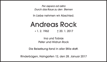 Traueranzeige von Andreas Rock von  Kreisanzeiger