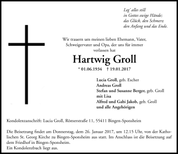 Traueranzeige von Hartwig Groll von Trauerportal Rhein Main Presse