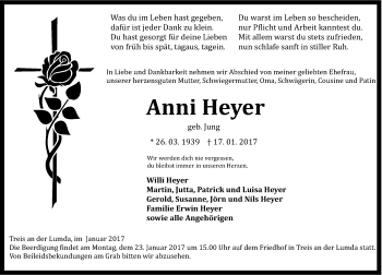 Traueranzeige von Anni Heyer von  Gießener Anzeiger