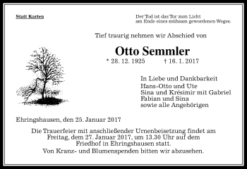 Traueranzeige von Otto Semmler von VRM Trauer