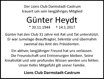 Traueranzeige von Günter Heydt von Trauerportal Echo Online