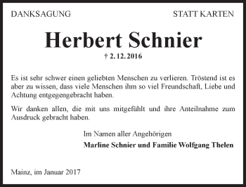 Traueranzeige von Herbert Schnier von Trauerportal Rhein Main Presse