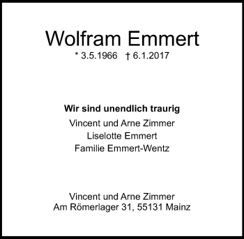 Traueranzeige von Wolfram Emmert von Trauerportal Rhein Main Presse