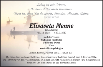 Traueranzeige von Elisaveta Menne von VRM Trauer