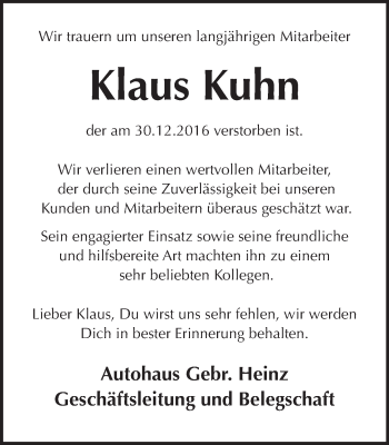 Traueranzeige von Klaus Kuhn von Trauerportal Rhein Main Presse