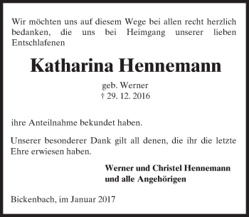Traueranzeige von Katharina Hennemann von Trauerportal Echo Online
