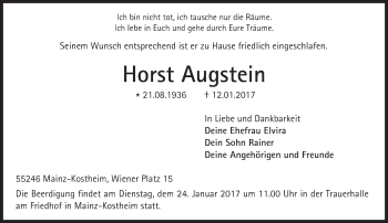 Traueranzeige von Horst Augstein von Trauerportal Rhein Main Presse