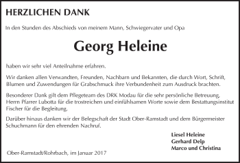 Traueranzeige von Georg Heleine von Trauerportal Echo Online