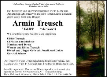 Traueranzeige von Armin Treusch von Trauerportal Echo Online