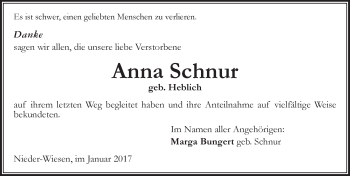 Traueranzeige von Anna Schnur von Trauerportal Rhein Main Presse