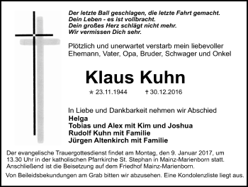 Traueranzeige von Klaus Kuhn von Trauerportal Rhein Main Presse